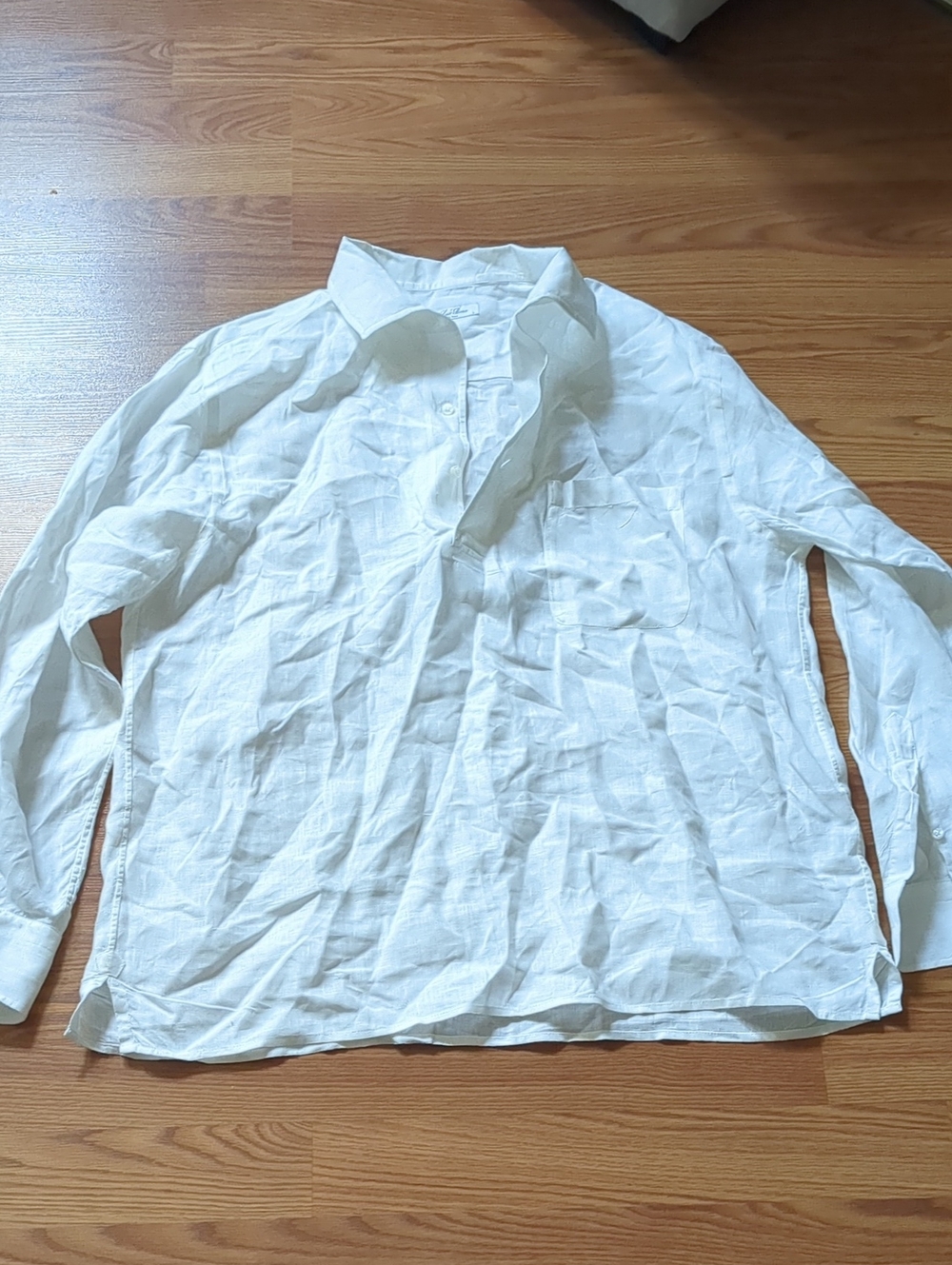 Loro Piana Italy Men's Ivory/ Cream 100% Linen Henley Popover Shirt Large